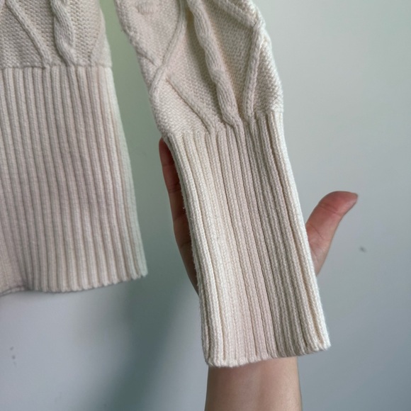 Burgess white cable knit heavy cotton crewneck sweater size small - Picture 4 of 6